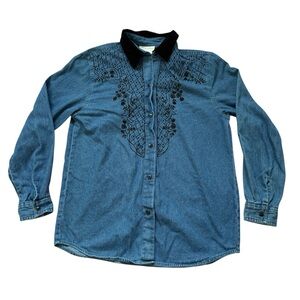Pierre Cardin Denim Shirt with Black Collar and Embroidery